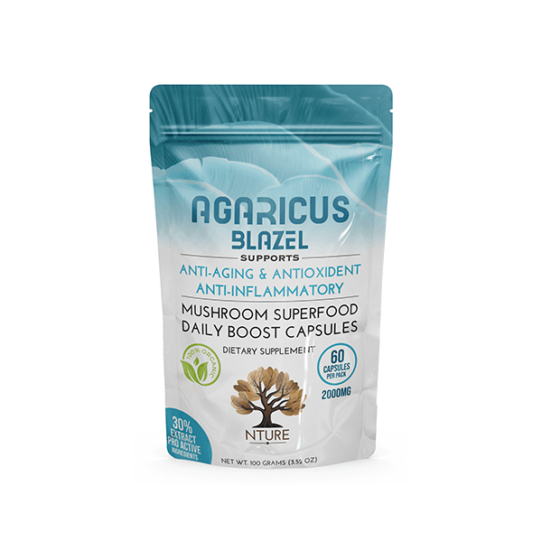 NTURE 2000mg Agaricus Blazel Mushroom Capsules - 60 Caps - Natural Euphoria