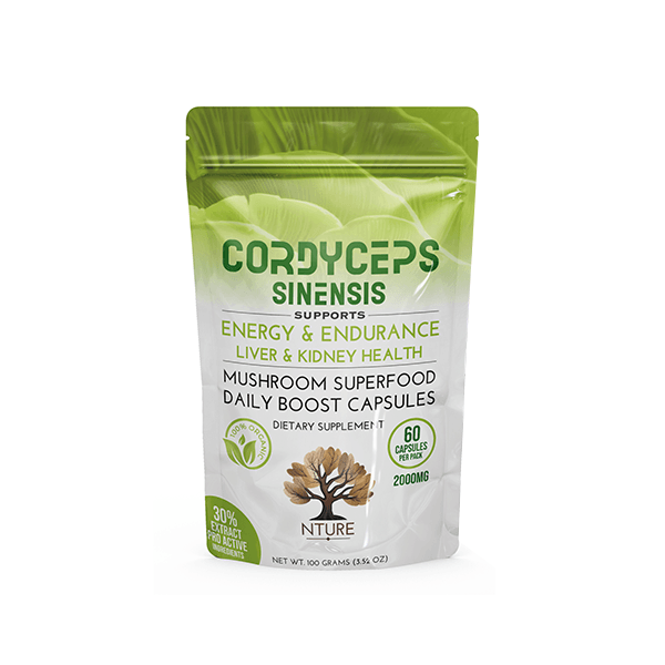 NTURE 2000mg Cordyceps Sinensis Mushroom Capsules - 60 Caps - Natural Euphoria