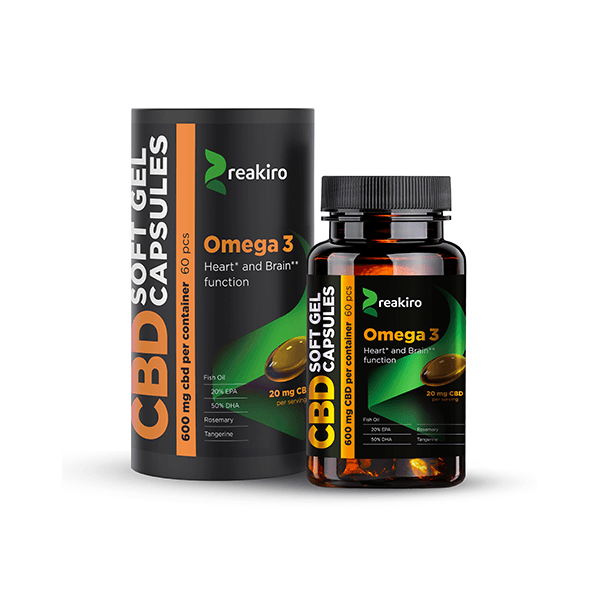 Reakiro 600mg CBD Full Spectrum Omega 3 Capsules - 60 Caps (BUY 1 GET 1 FREE) - Natural Euphoria