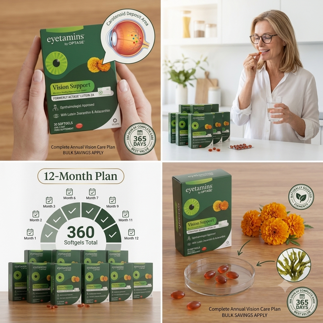 EyeVitamins® by OPTASE® Vision Support 360 Softgels | 12-Month Supply | Lutein, Zeaxanthin & Astaxanthin