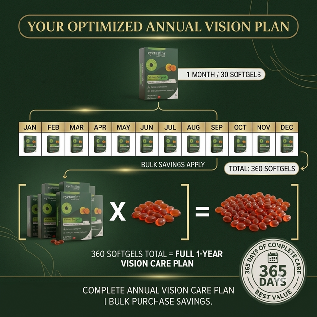 EyeVitamins® by OPTASE® Vision Support 360 Softgels | 12-Month Supply | Lutein, Zeaxanthin & Astaxanthin
